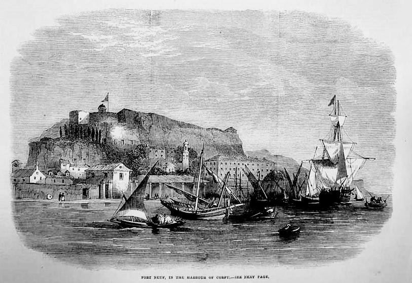 Κέρκυρα, τὸ λιμάνι, ἐκτύπωση τοῦ 1864 στὸ Illustrated London News